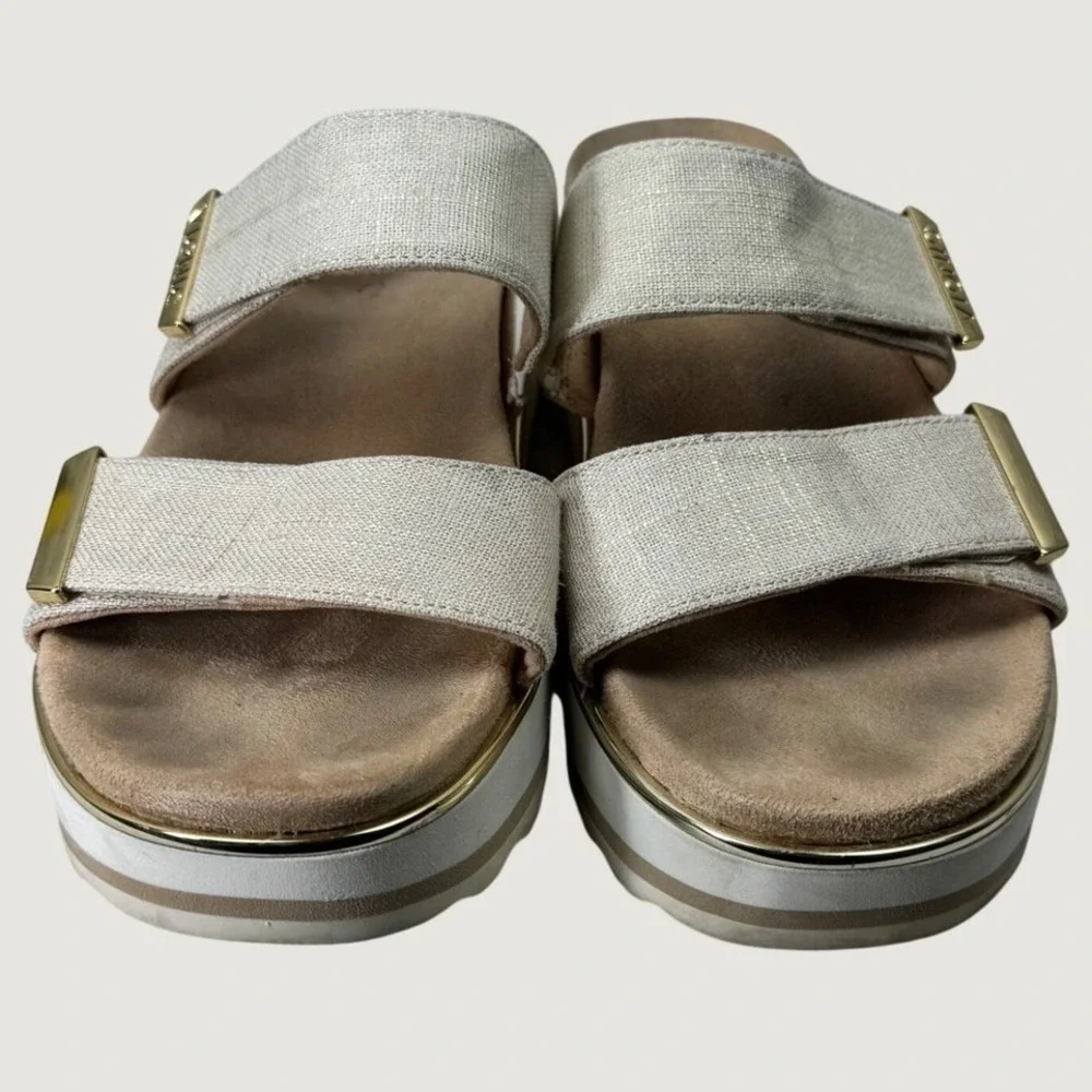 Vionic Brandie Sandals Women 9 Cream Gold Platform Slide Orthotic Comfort Casual